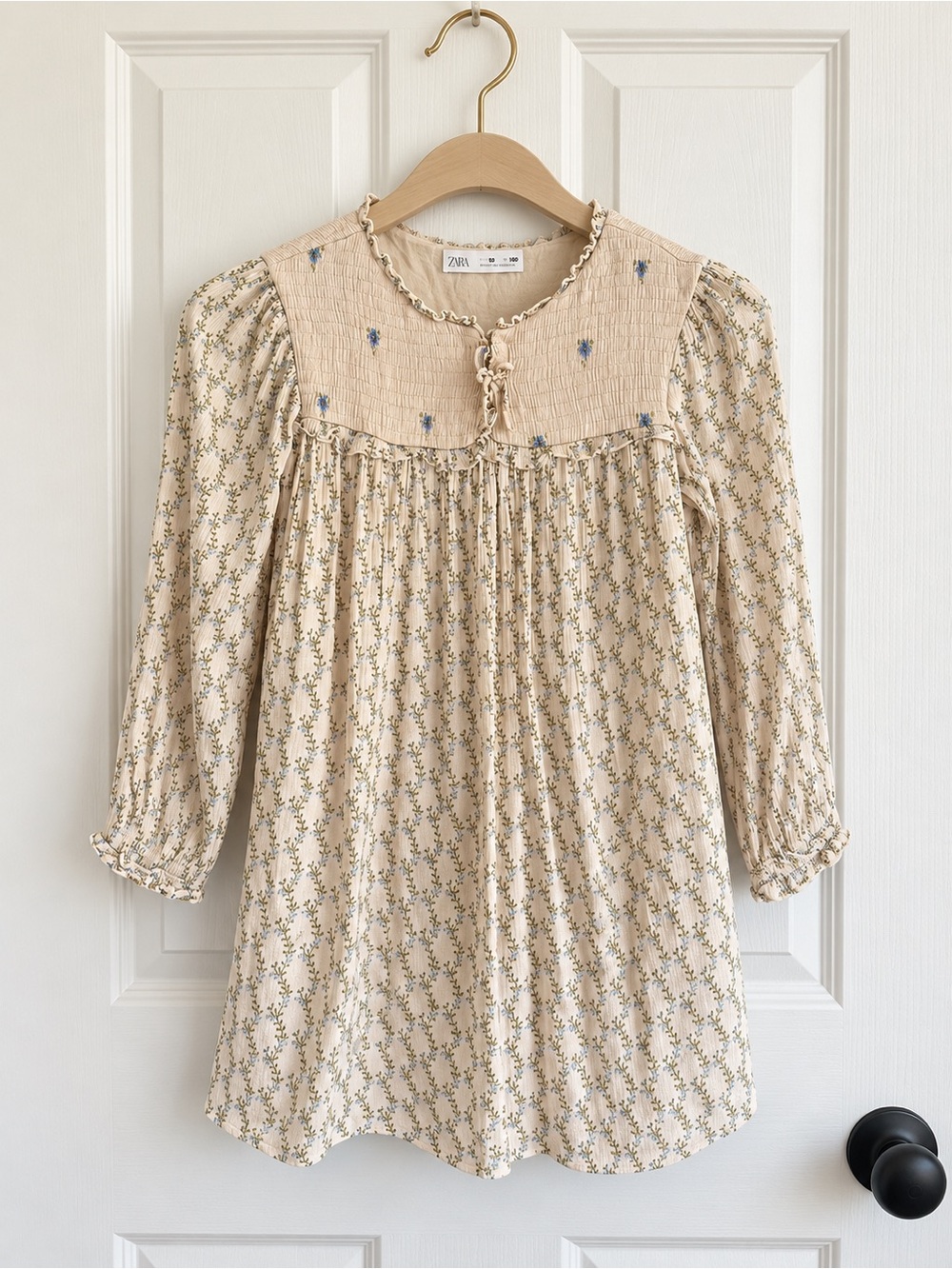 Zara Girls Size 10 Floral Smocked Yoke Babydoll Dress